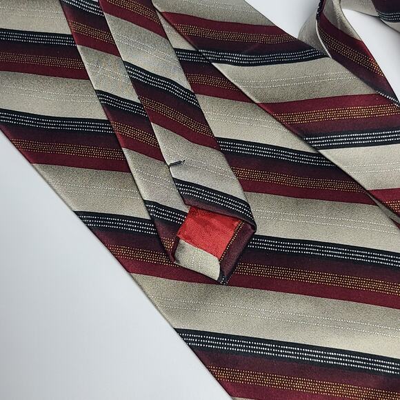 NWT Laurant Benon Paris Mens Neck Tie Red Black Taupe Stripes 58" - Picture 6 of 6